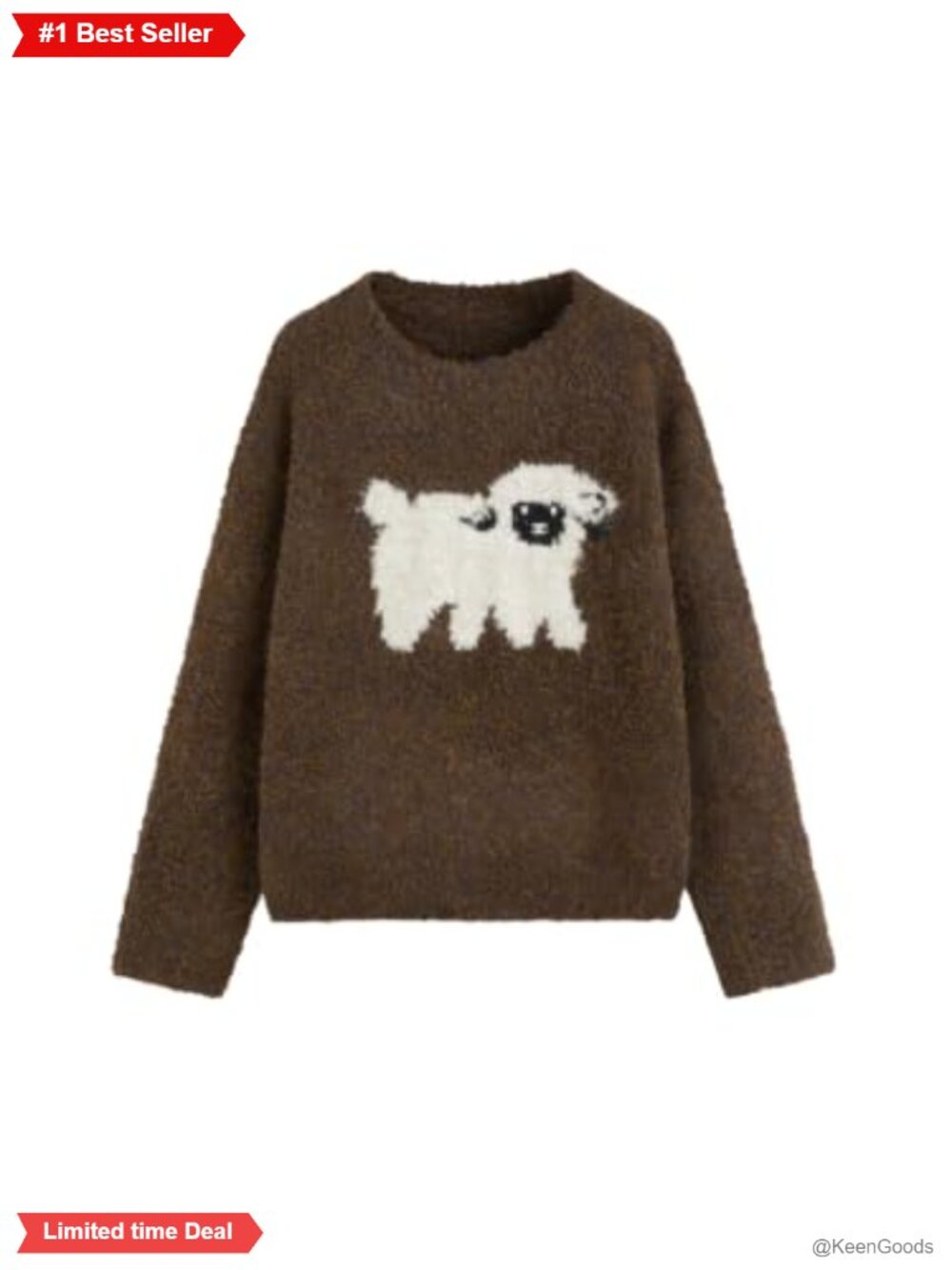 Oversized Wool Blend Sheep Pattern Pullover Sweater